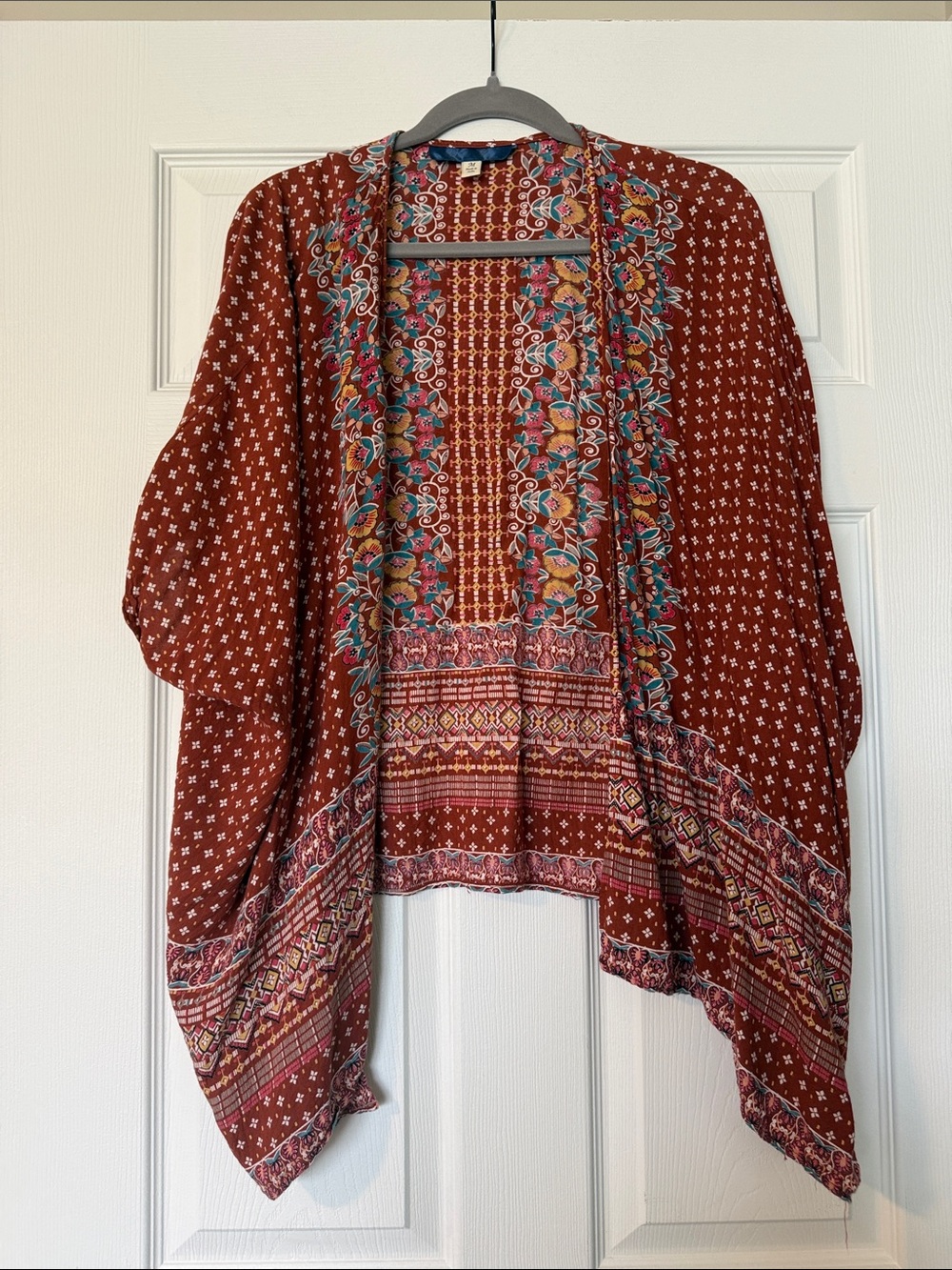 Rust Floral Border Kimono Cardigan